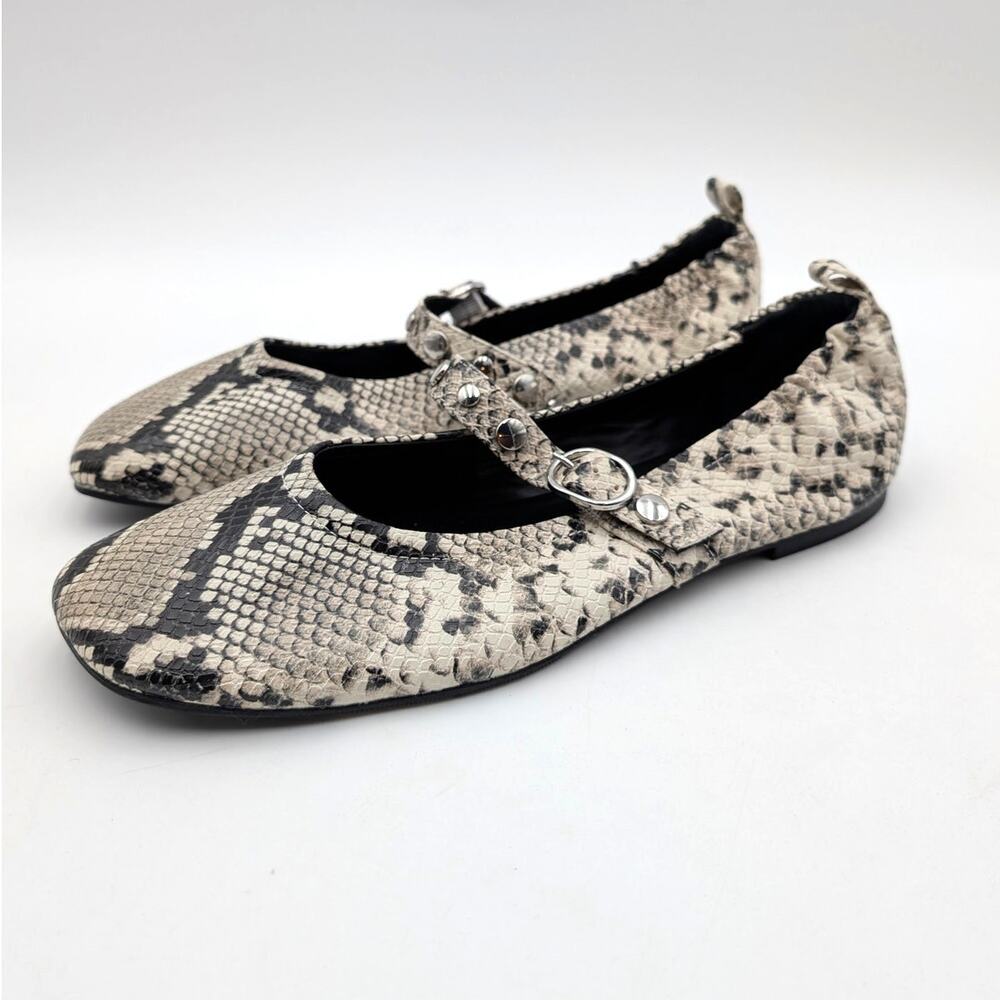 Open Edit Amethyst Mary Jane Ballet Flats Women's Snakeskin Size US9M EU39.5